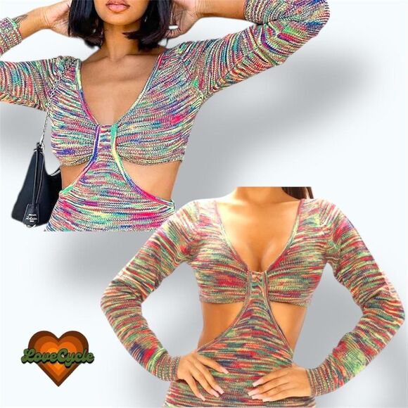 Women's Fashion Nova “Chasing Dreams” Multi-Color Cropped Sweater – Size S - Picture 1 of 5